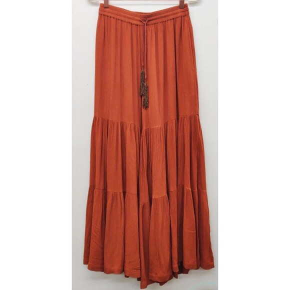 Aratta Silent Journey Dream Pants Medium Rust NEW Palazzo Pants Wide Leg Tiered - Picture 1 of 8